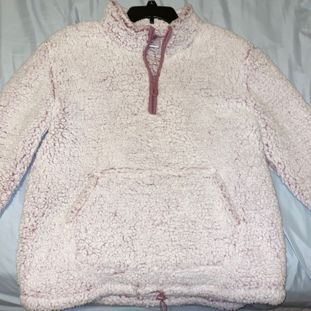 Pink 1/4 zip Sherpa pull over